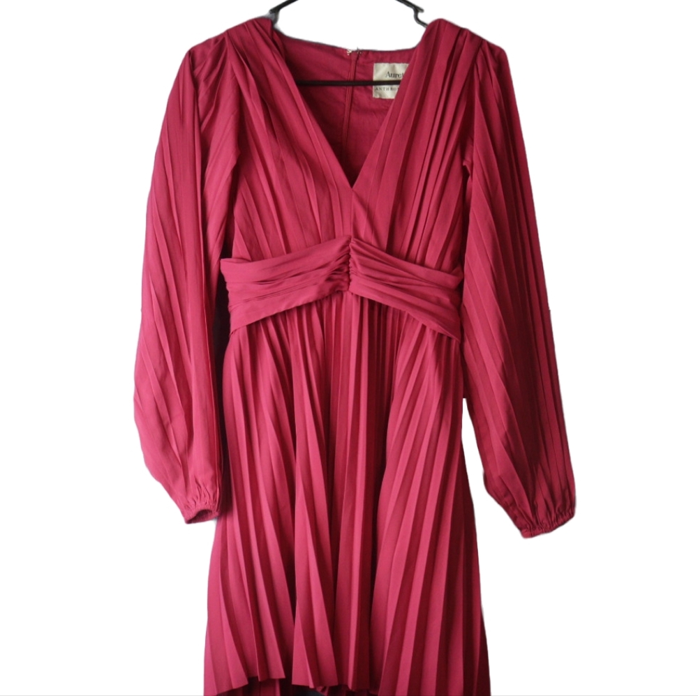 Aureta Anthropologie Raspberry Long Sleeve Dress - Picture 2 of 8